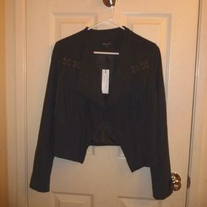 NWT Shinestar Faux Suede Black Jacket w/ Fringed Trim Back Sml-Med
